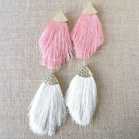 TWO pairs cute pink cream gold tassel earrings - Picture 1 of 5